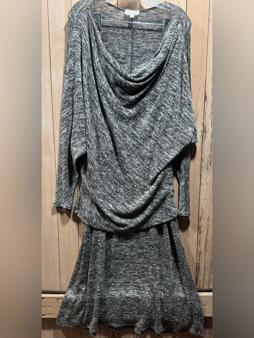 MSSP Marled Cream and Charcoal Draped Knit Top & A-line skirt SET